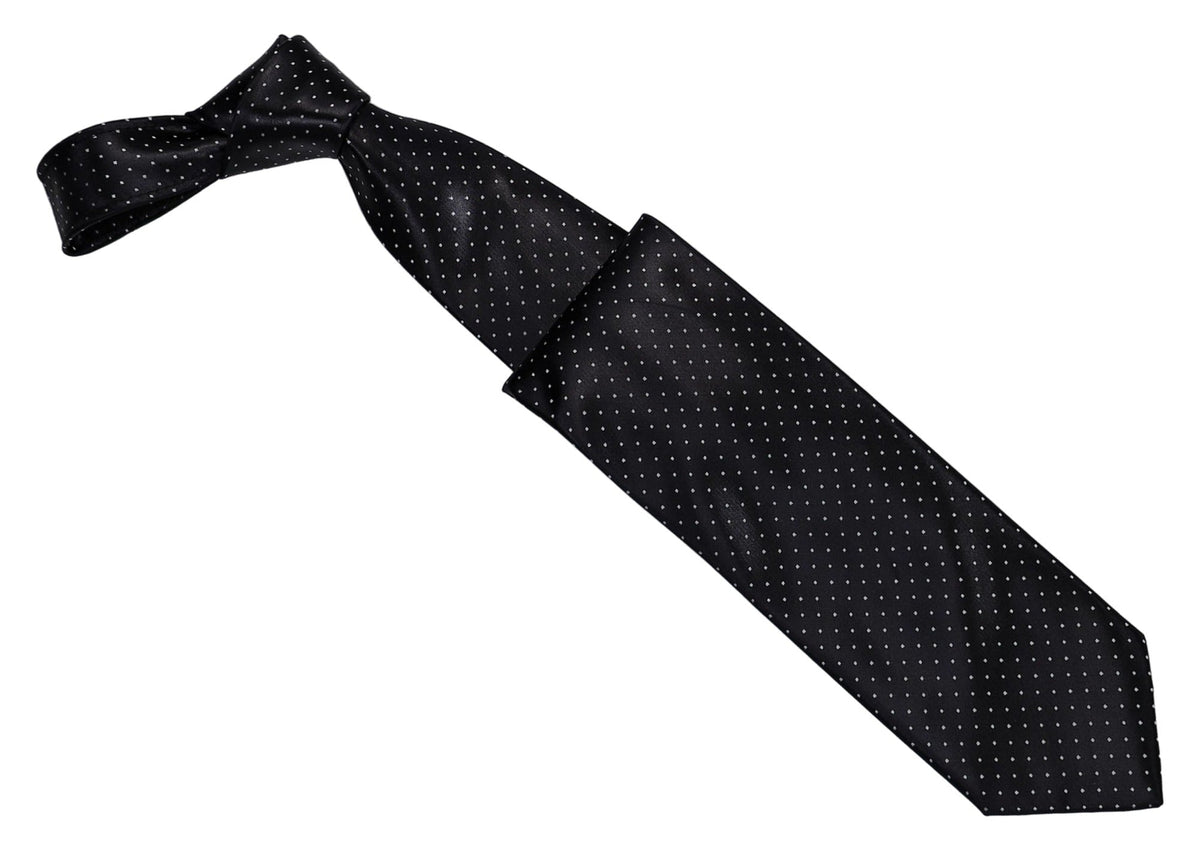 Italo Ferretti Silk Tie, Black White Pin Dot