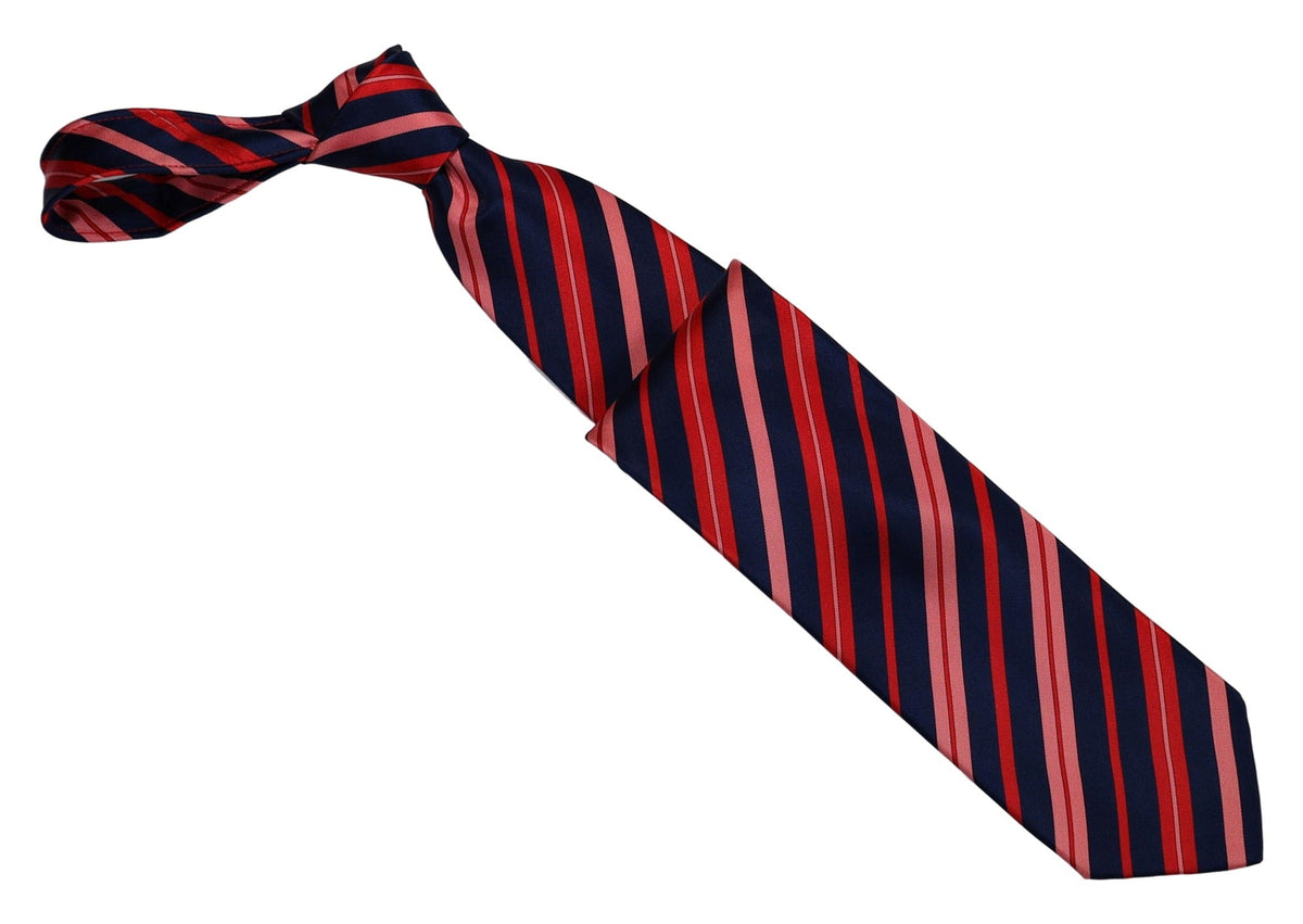 Italo Ferretti Silk Tie, Navy Red Pink Stripe