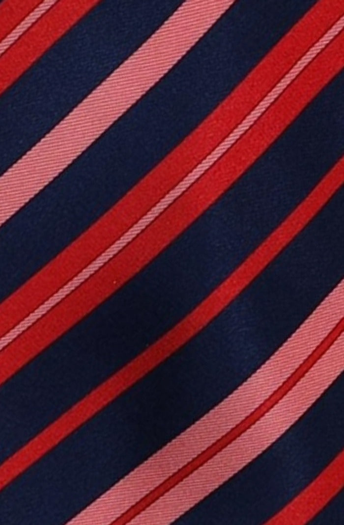 Italo Ferretti Silk Tie, Navy Red Pink Stripe