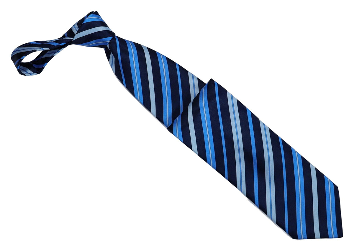 Italo Ferretti Silk Tie, Navy Sky Blue Stripe