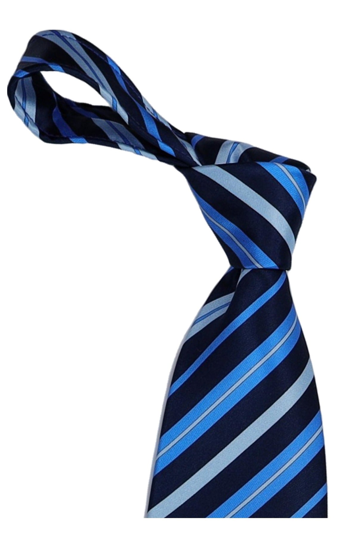 Italo Ferretti Silk Tie, Navy Sky Blue Stripe