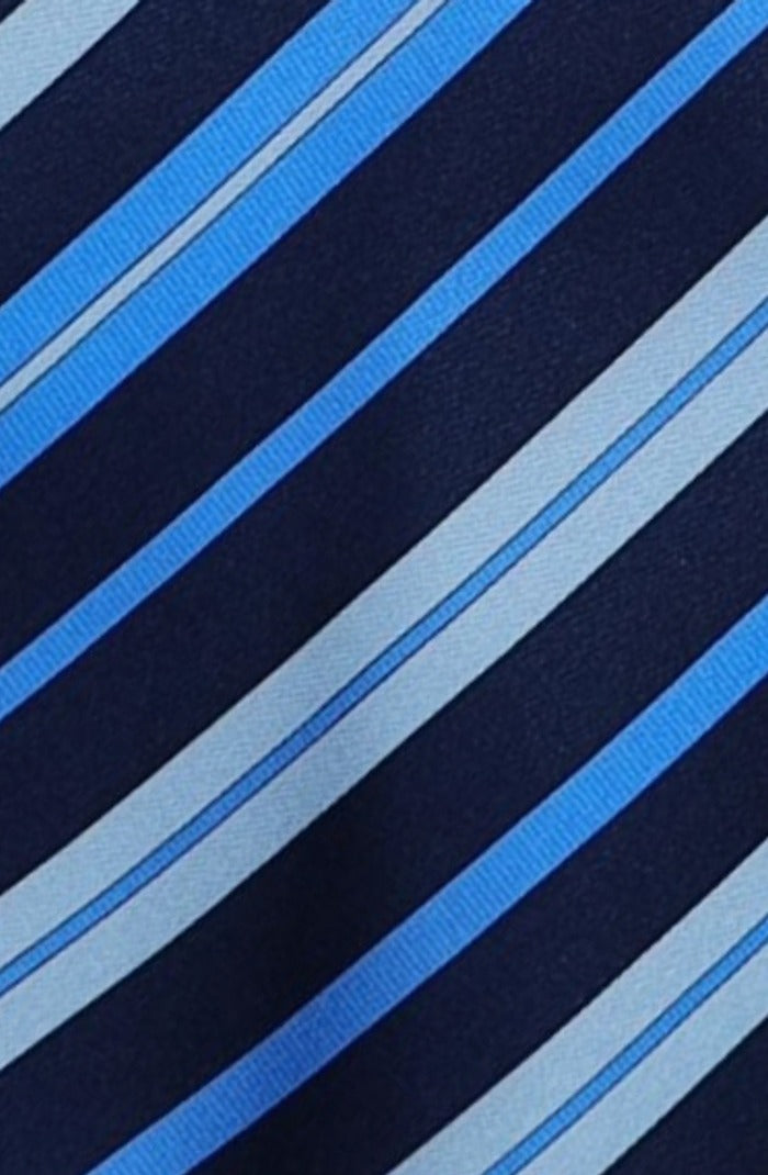 Italo Ferretti Silk Tie, Navy Sky Blue Stripe