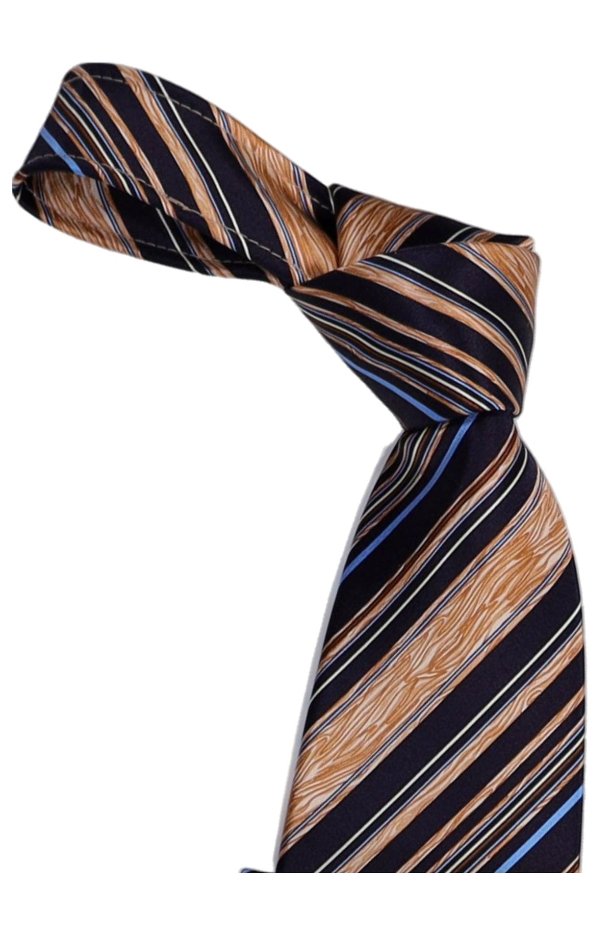 Italo Ferretti Silk Tie, Navy Tan Stripe