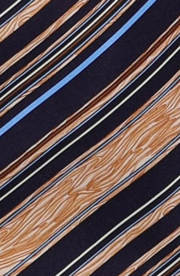 Italo Ferretti Silk Tie, Navy Tan Stripe