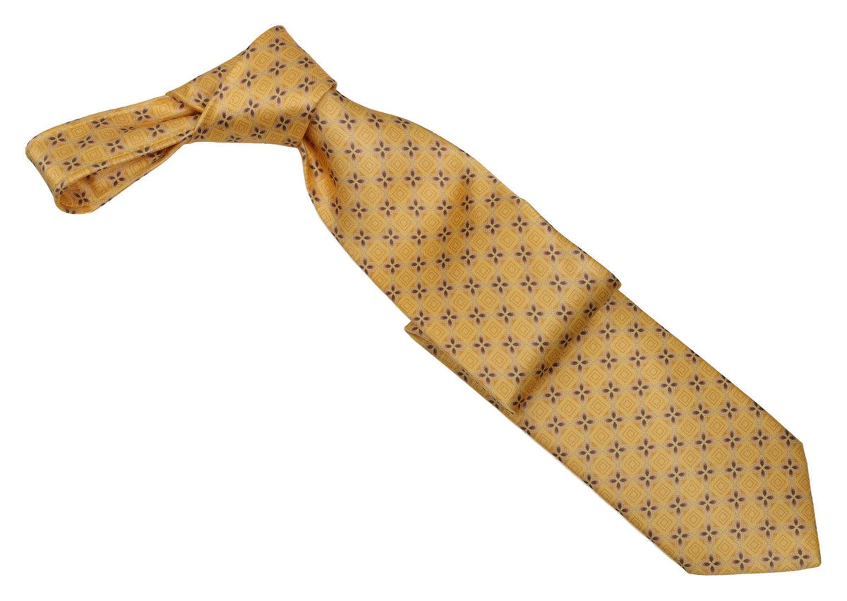 Italo Ferretti - Silk Tie - Mens Tie - Mondo Uomo - Yellow Floral Medallion - TIE12-01 - Front