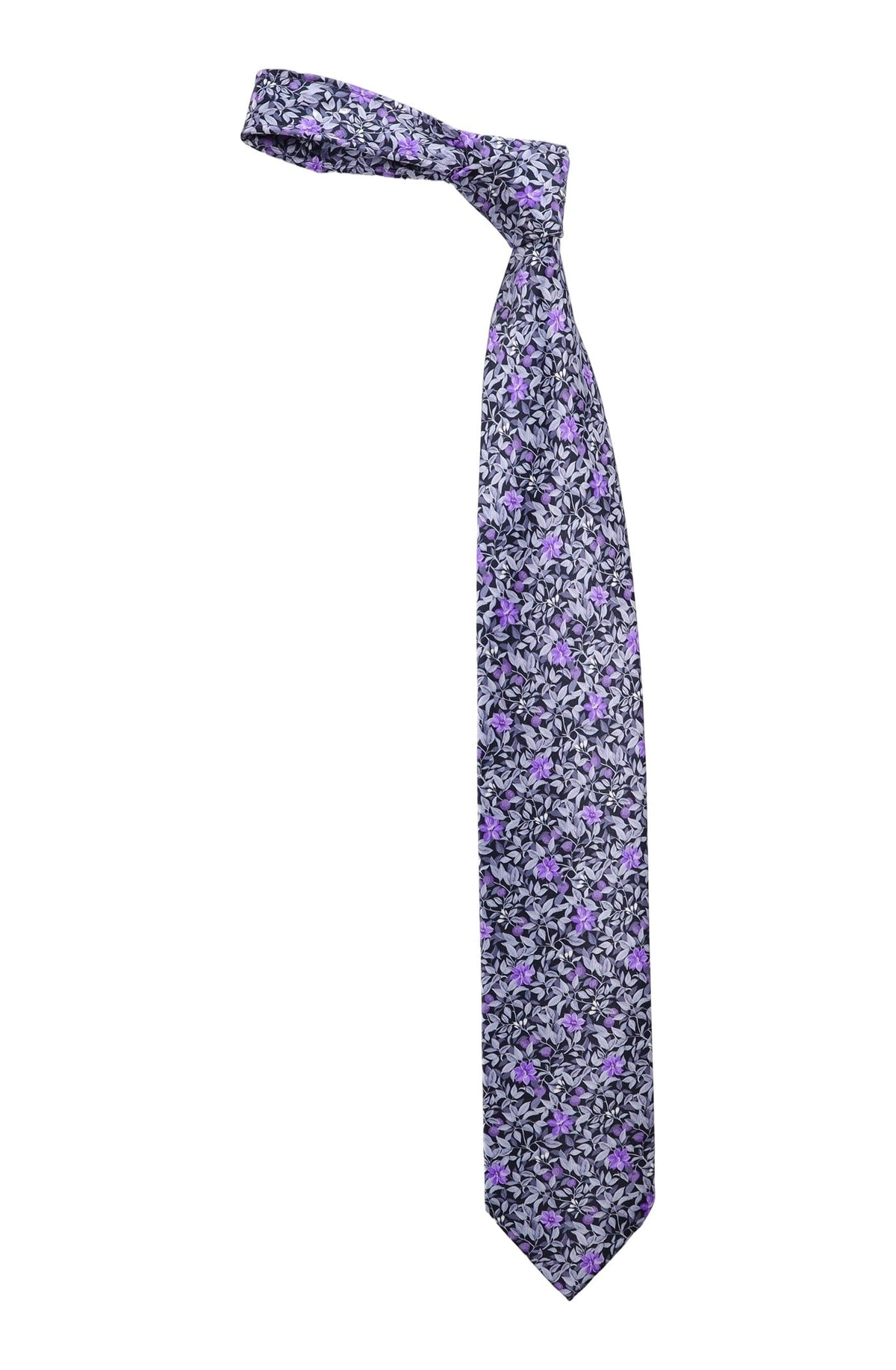 Italo Ferretti Silk Tie, Purple Floral Vine