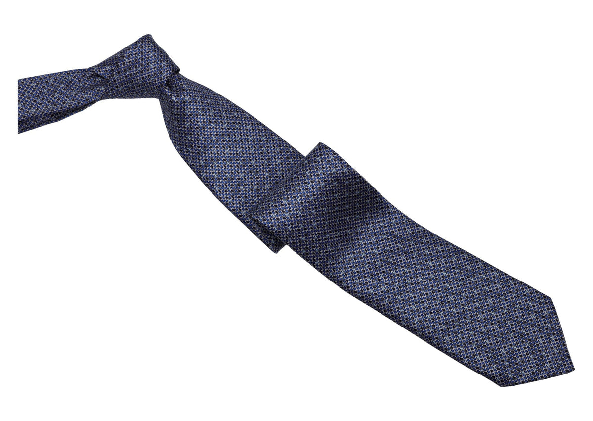 Italo Ferretti - Silk Tie - Mens Tie - Mondo Uomo - Blue Geometric Link - TIE12-03 - Front