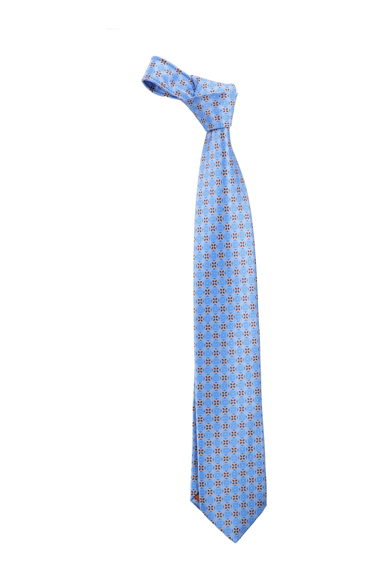 Italo Ferretti Silk Tie, Sky Blue Floral Medallion