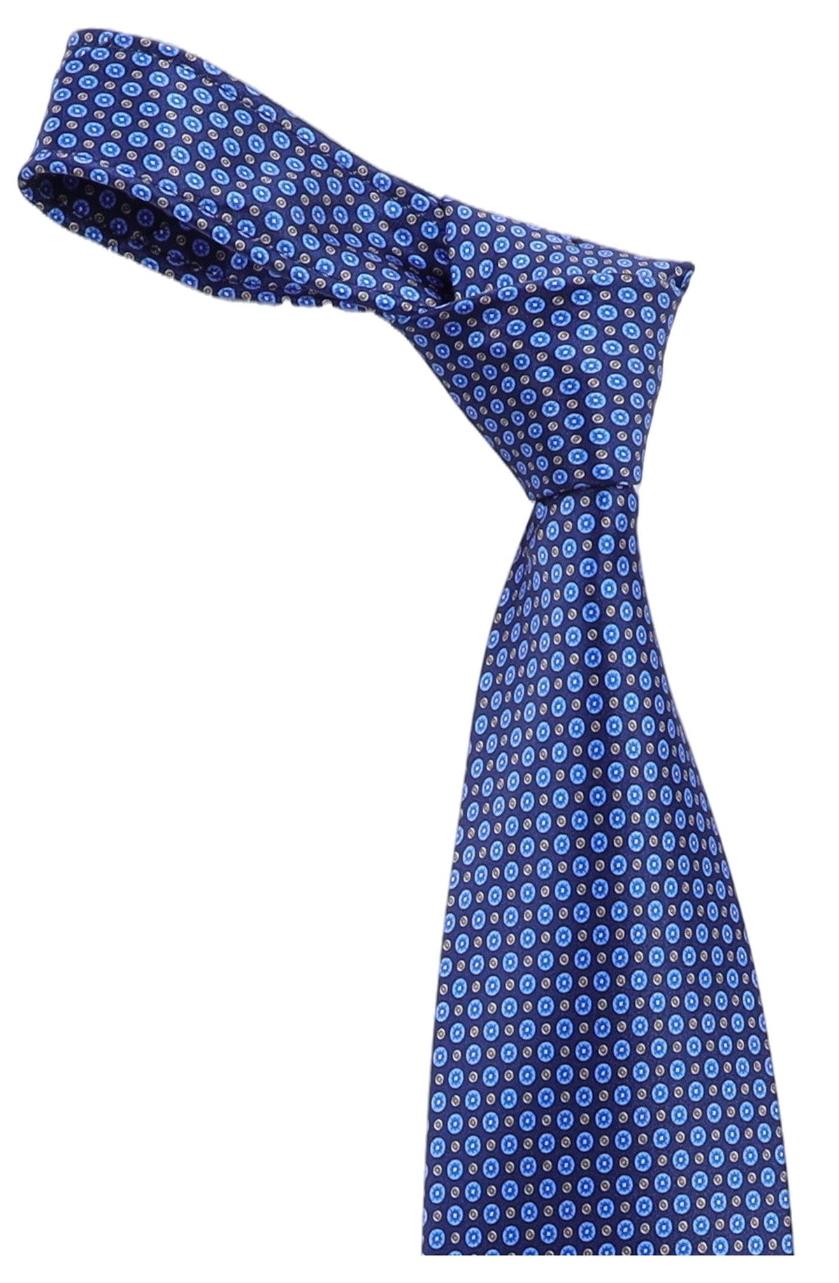 Italo Ferretti Silk Tie, Navy Blue Dot Medallion