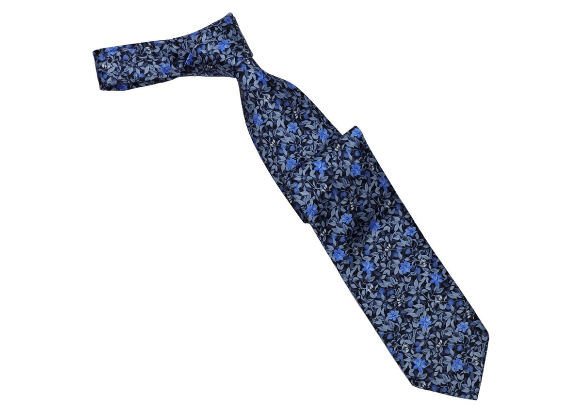 Italo Ferretti - Silk Tie - Mens Tie - Mondo Uomo - Blue Floral Vine - TIE12-08 - Front