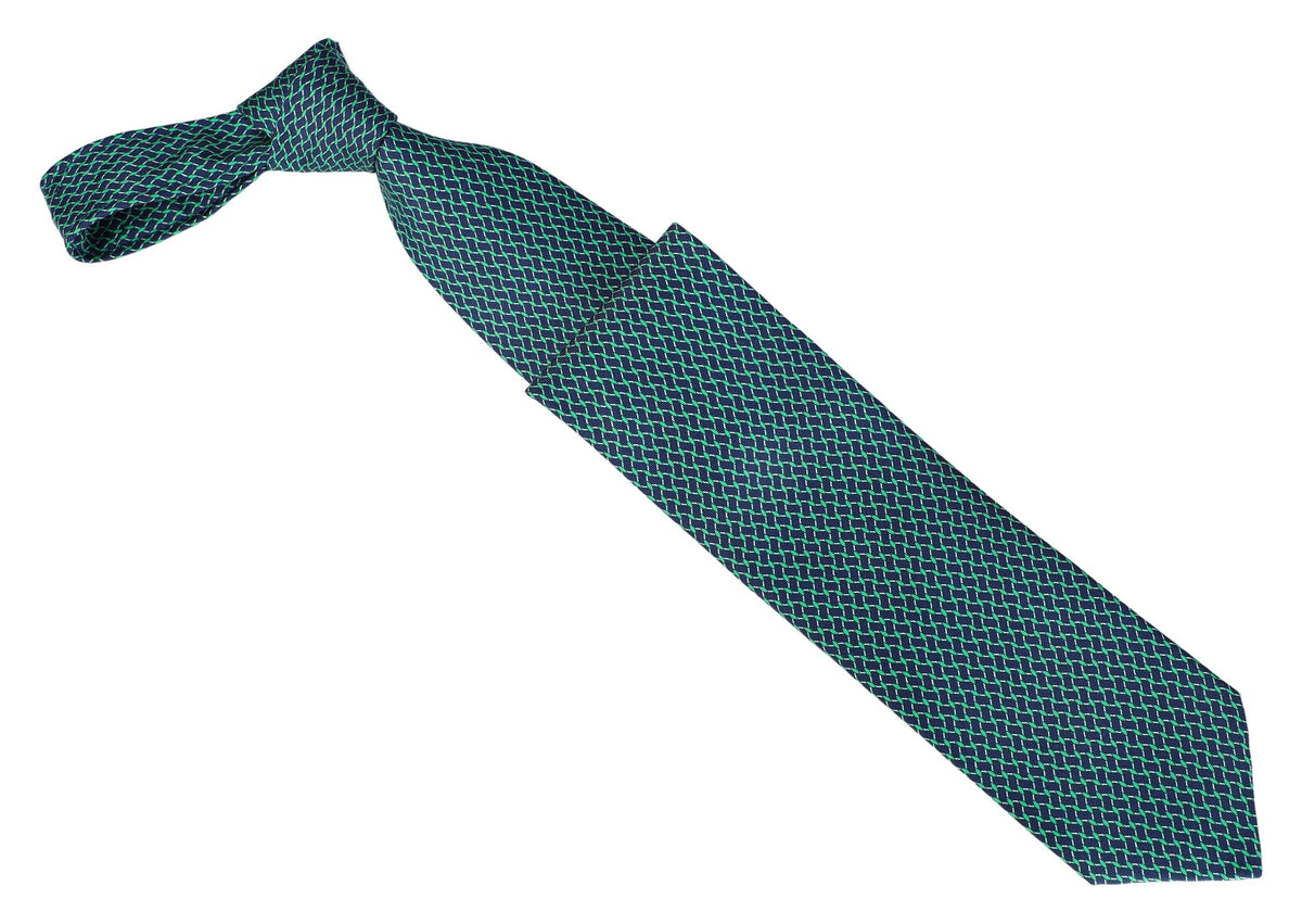 Italo Ferretti - Silk Tie - Mens Tie - Mondo Uomo - Green Navy Basketweave - TIE12-10 - Front