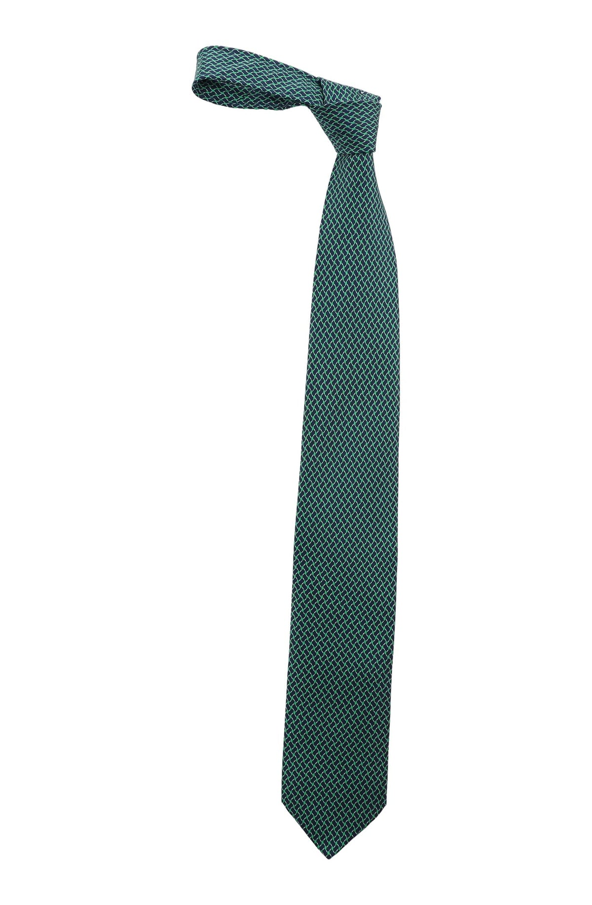 Italo Ferretti Silk Tie, Green Navy Basketweave