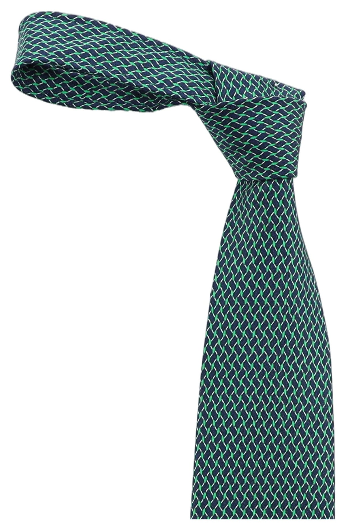 Italo Ferretti Silk Tie, Green Navy Basketweave