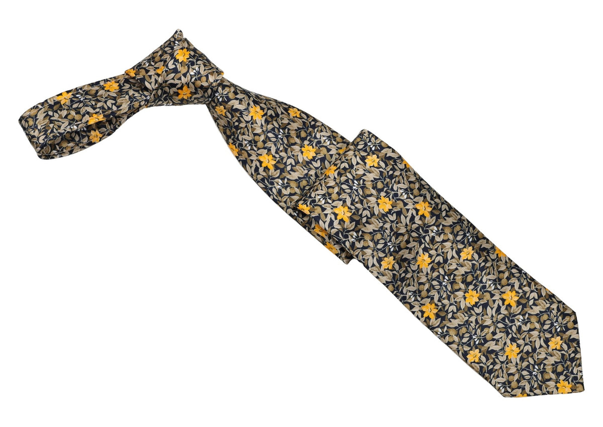 Italo Ferretti - Silk Tie - Mens Tie - Mondo Uomo - Gold Floral Vine - TIE12-13 - Front