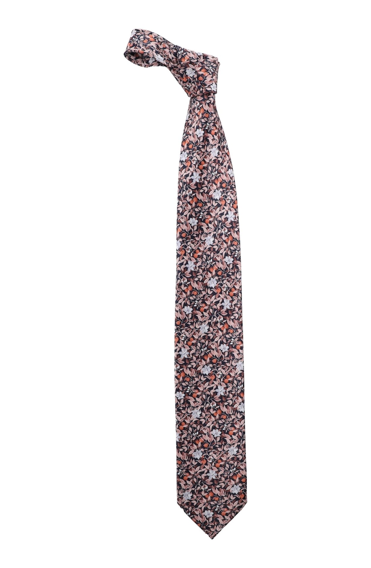 Italo Ferretti Silk Tie, Coral Floral Vine
