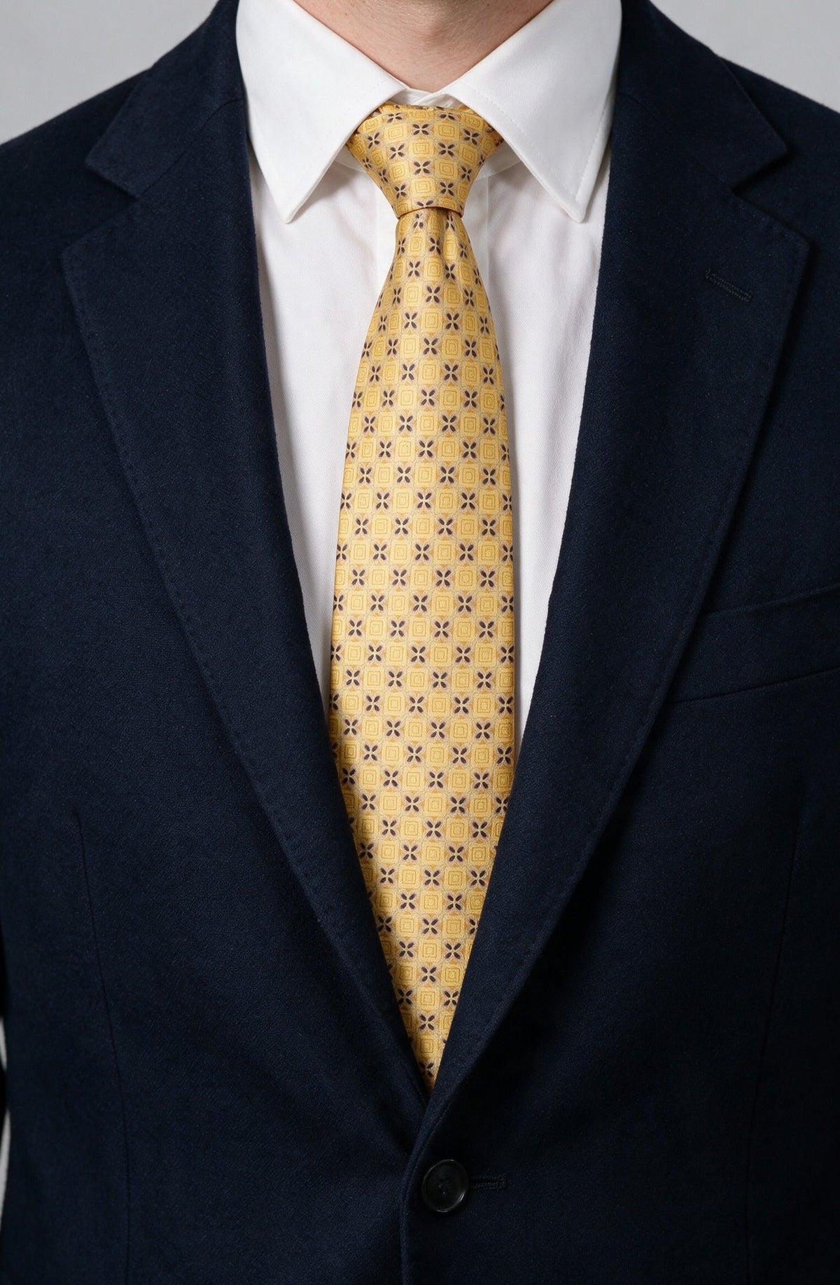 Italo Ferretti Silk Tie, Yellow Floral Medallion
