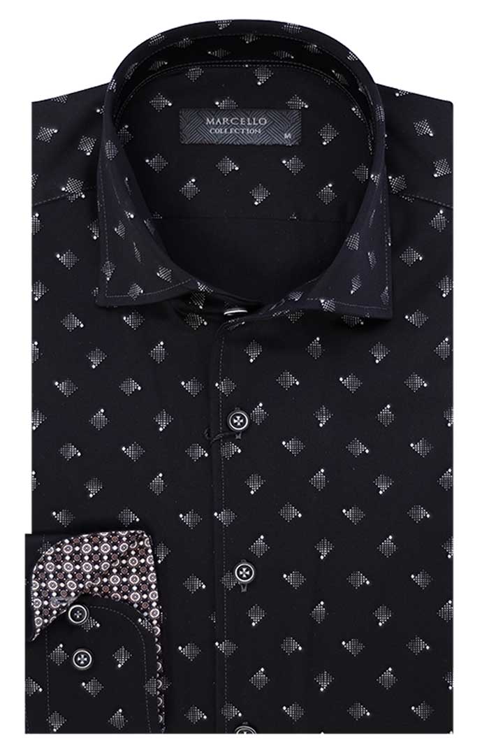 Marcello Black/White Diamond Long Sleeve Shirt