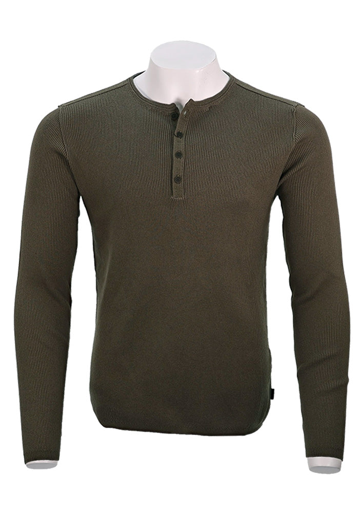 John Varvatos Long Sleeve Henley, TEAKWOOD