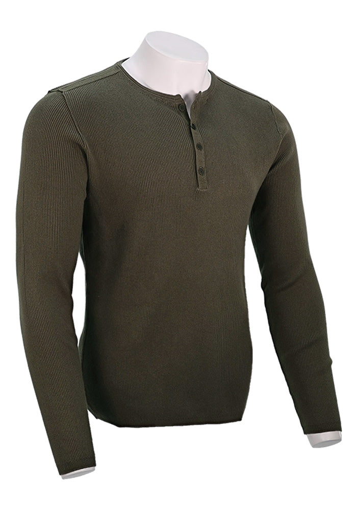 John Varvatos Long Sleeve Henley, TEAKWOOD