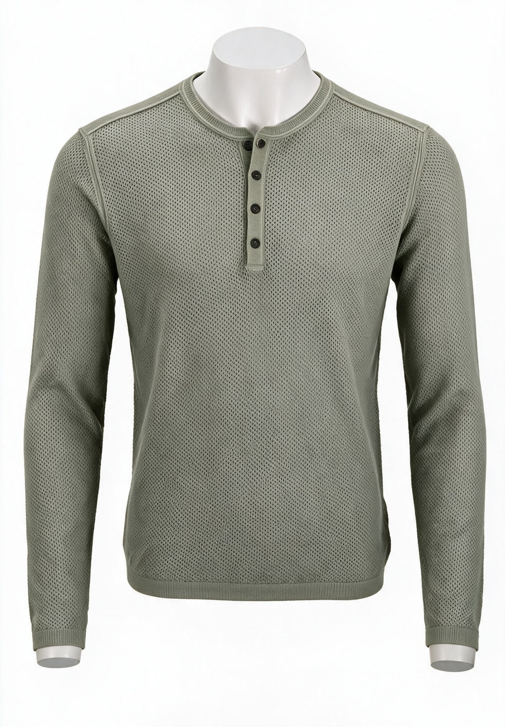 John Varvatos Quinn Mesh Stitch Henley Sweater, Haze Grey | Mondo Uomo Naples FL