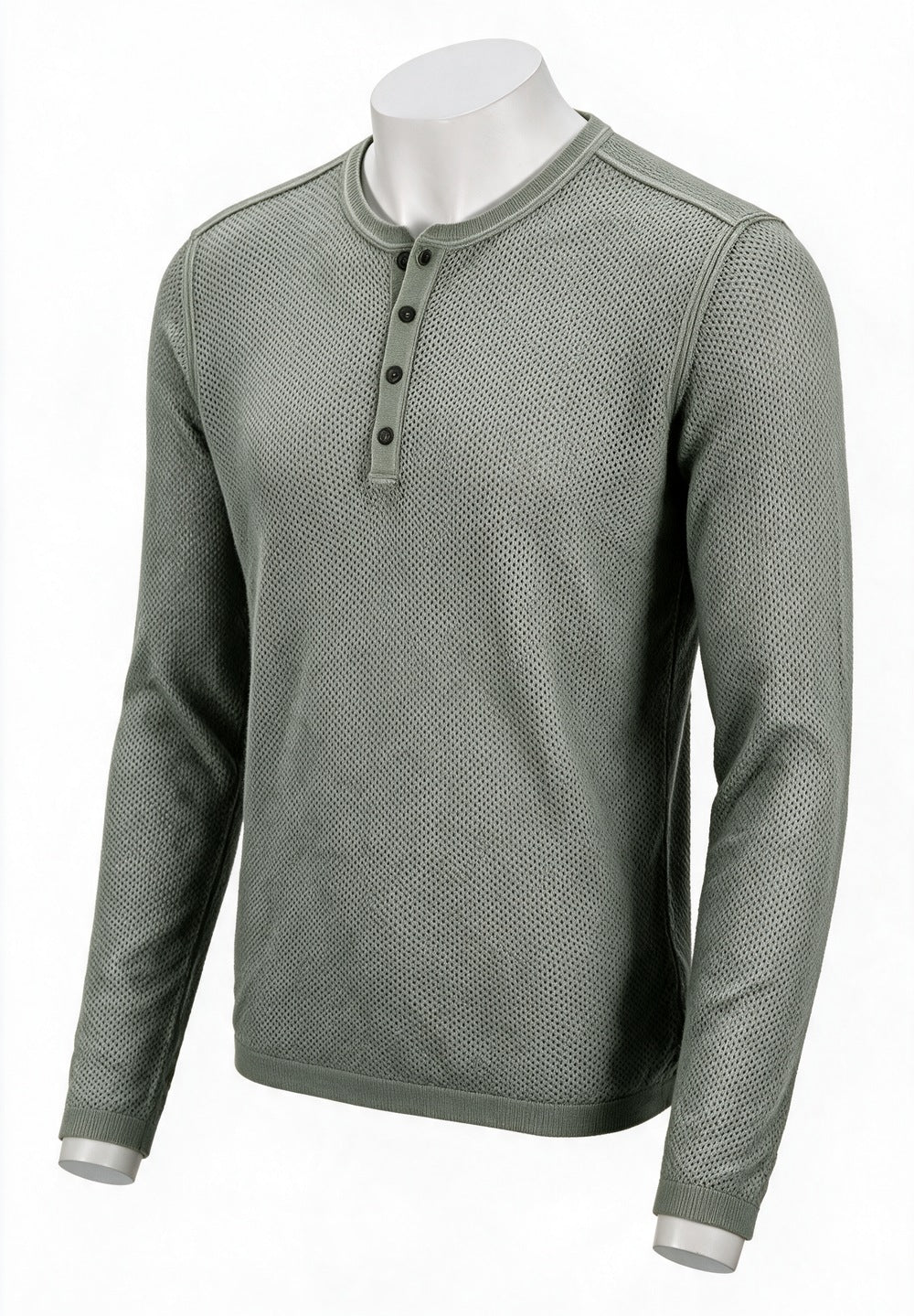 John Varvatos Quinn Mesh Stitch Henley Sweater, Haze Grey – side view
