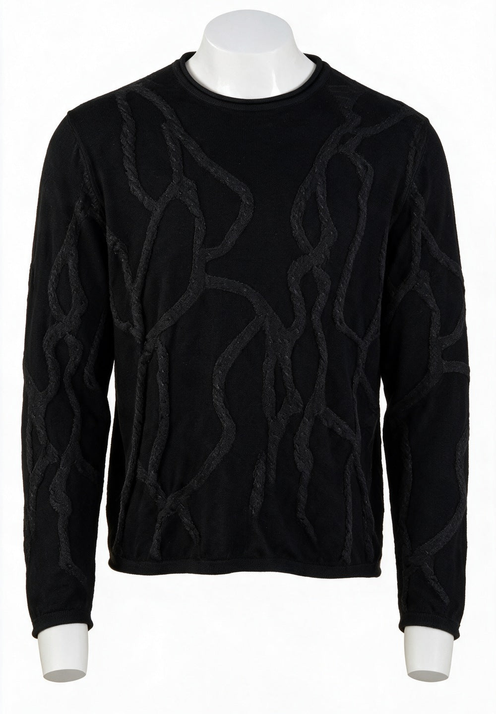 John Varvatos Addison Cable Crewneck Sweater, Black | Mondo Uomo Naples FL