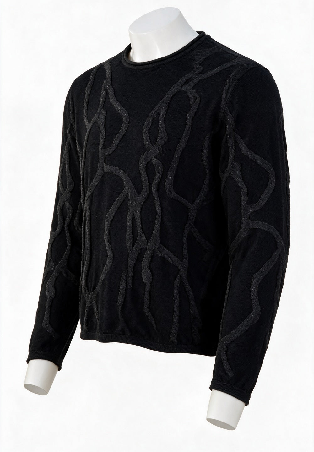 John Varvatos Addison Cable Crewneck Sweater, Black – side view