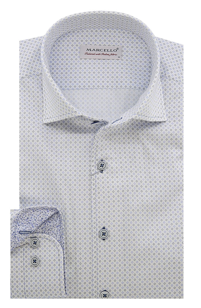 Marcello Blue Diamond Print Long Sleeve Shirt For Men - Mondo Uomo