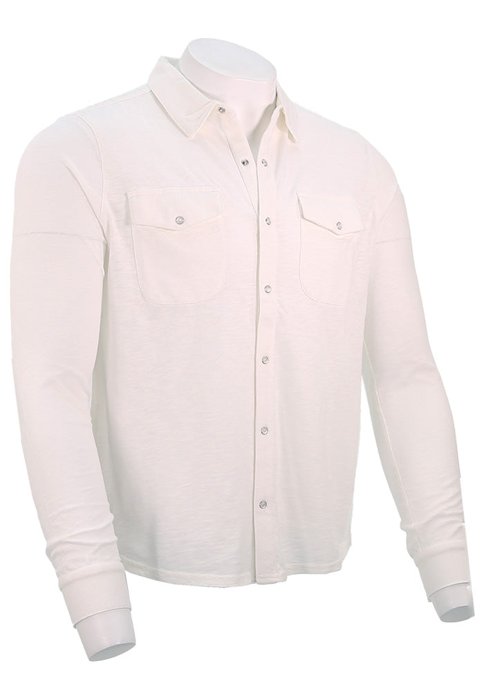 John Varvatos - Arvon Long Sleeve Knit - Western Shirt in Vintage Wash Slub - Mondo Uomo - White - Side view