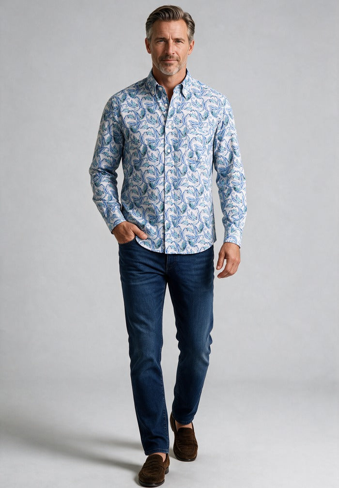 Paul and Shark Long Sleeve Button Down — worn with denim