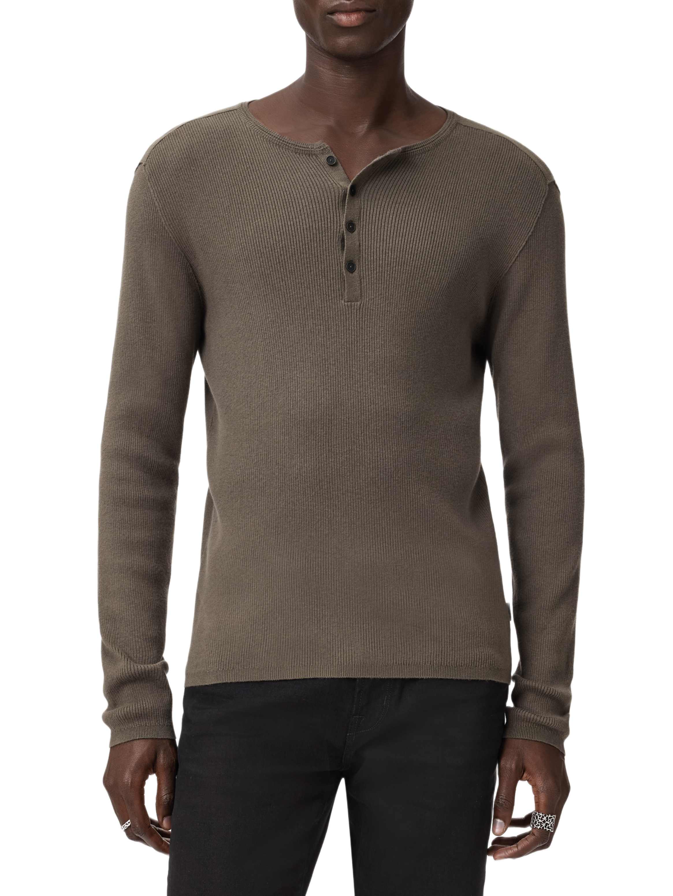 John Varvatos Long Sleeve Henley, TEAKWOOD