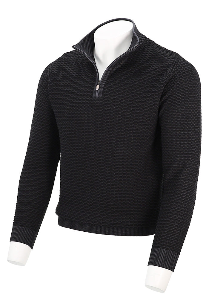 St. Croix Two Tone Texture Zip Mock | Black