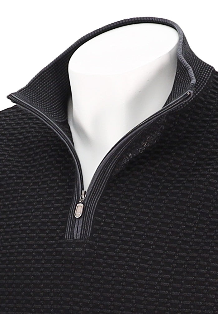 St. Croix Two Tone Texture Zip Mock | Black