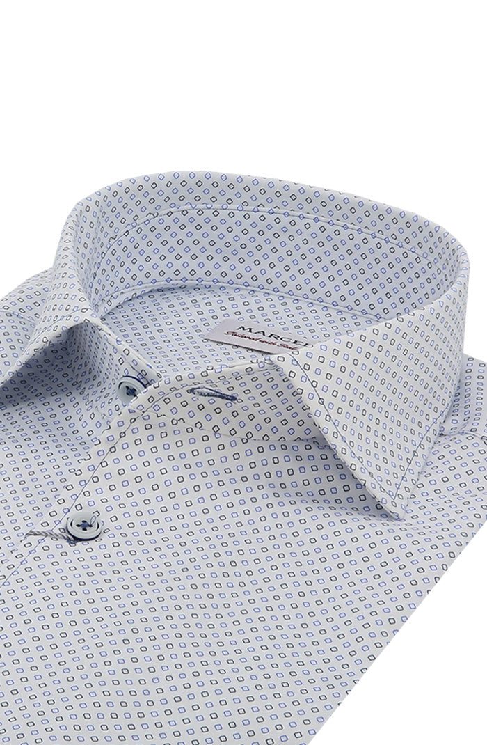 Marcello Blue Diamond Print Long Sleeve Shirt For Men W035R