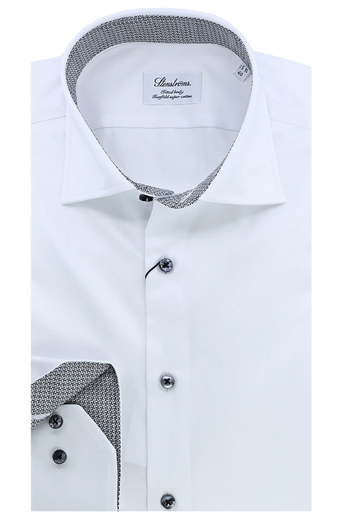 White Contrast Twill Shirt