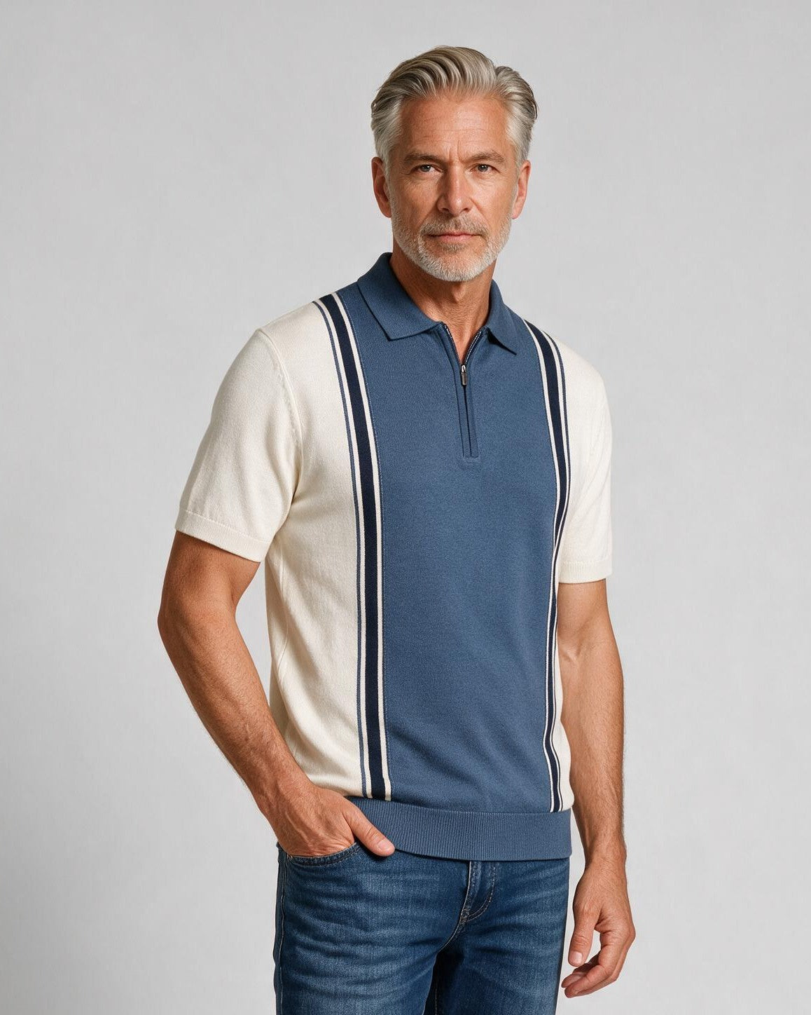 Bugatchi S/S Quarter-Zip Polo Sweater, Air Blue, detail | Mondo Uomo Naples FL