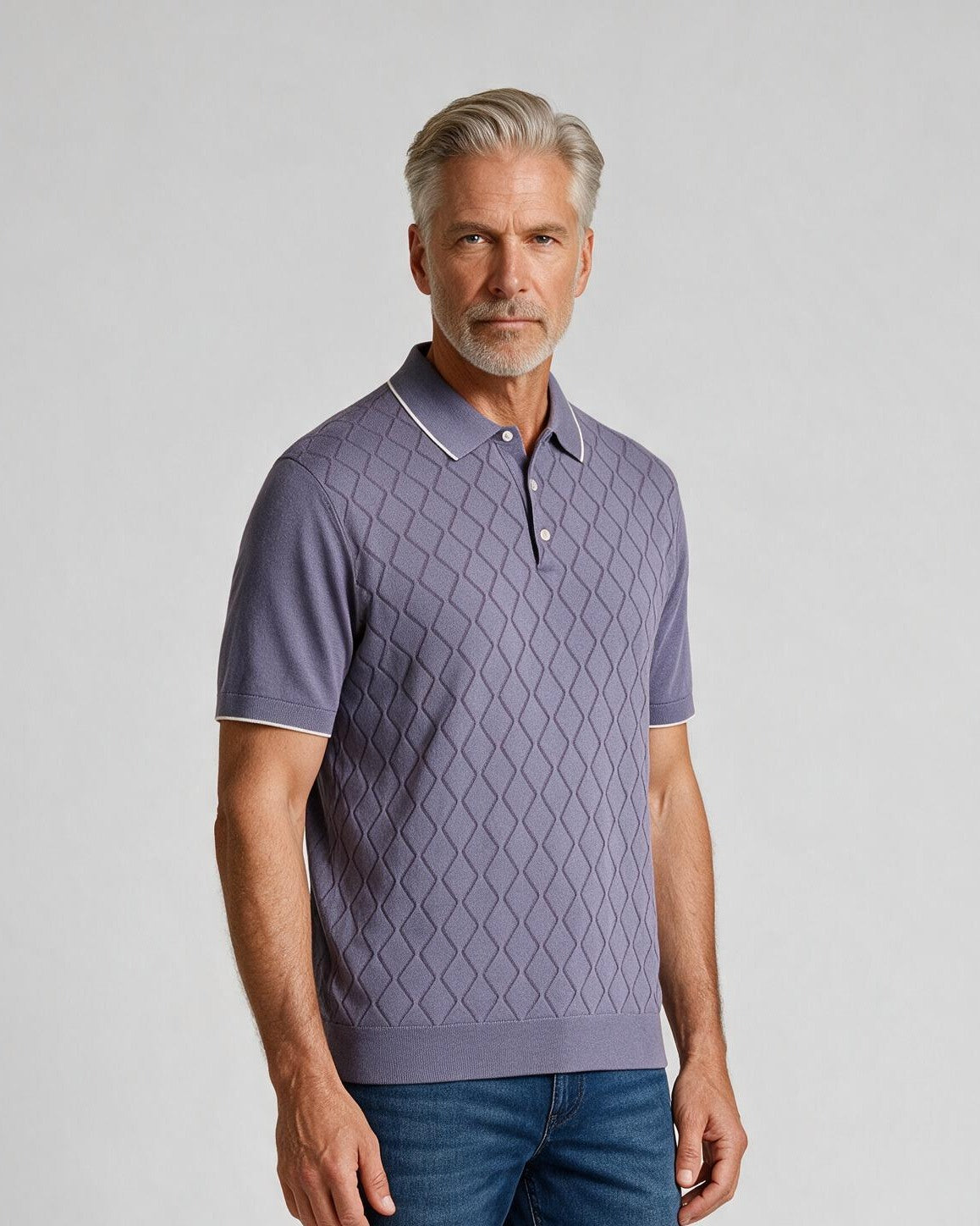 Bugatchi S/S Argyle Polo Sweater, Orchid, detail | Mondo Uomo Naples FL