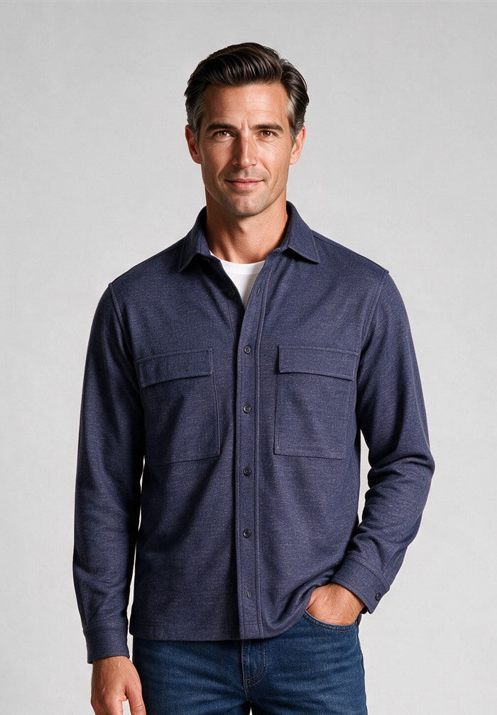 Paul & Shark Loro Piana Jersey Overshirt, Navy — model detail