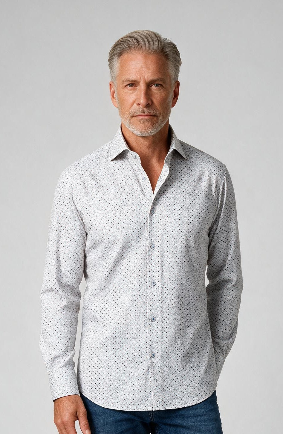 Marcello Dot Array Long Sleeve Shirt — model detail