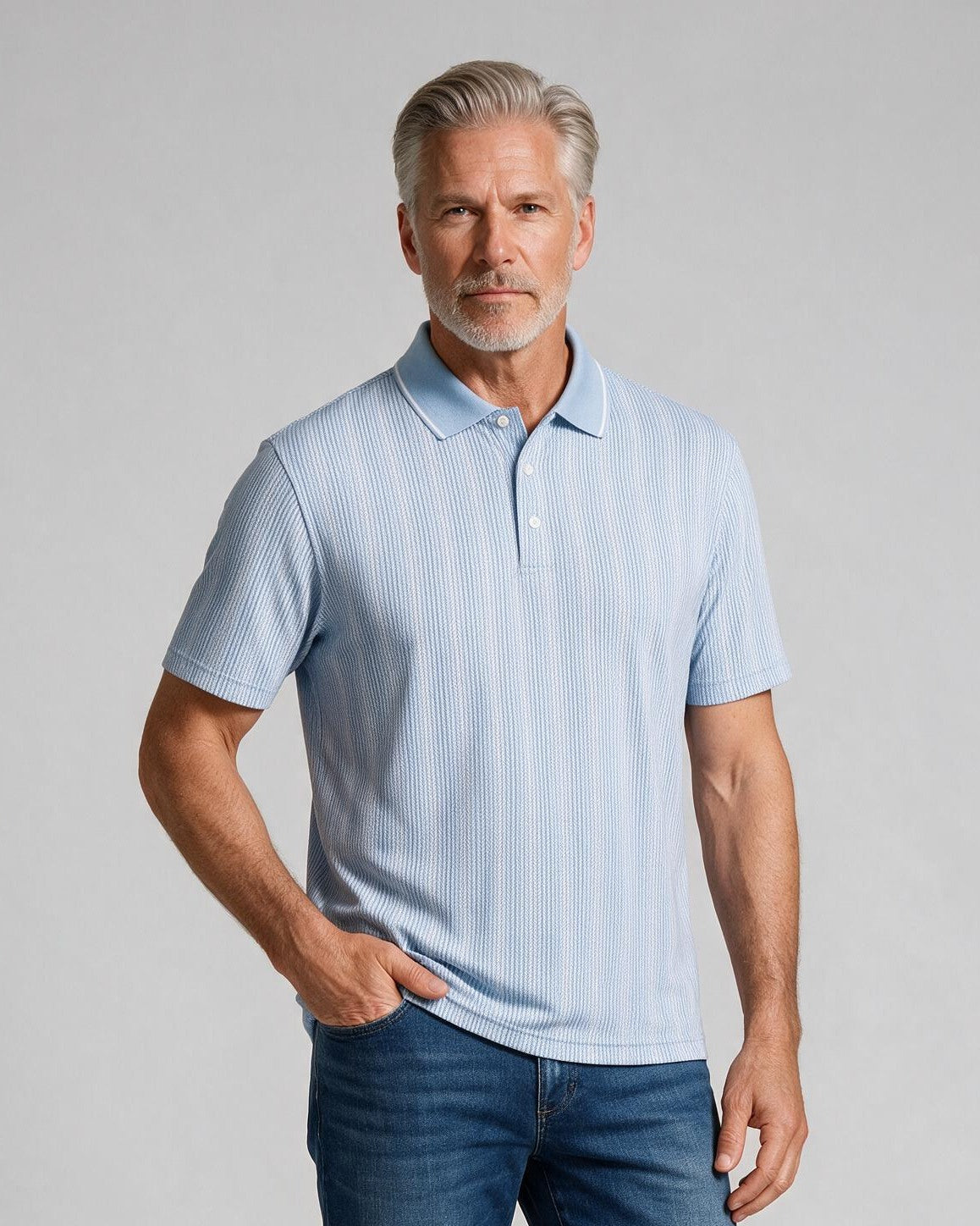 Bugatchi S/S Harlan Polo, Sky, detail | Mondo Uomo Naples FL