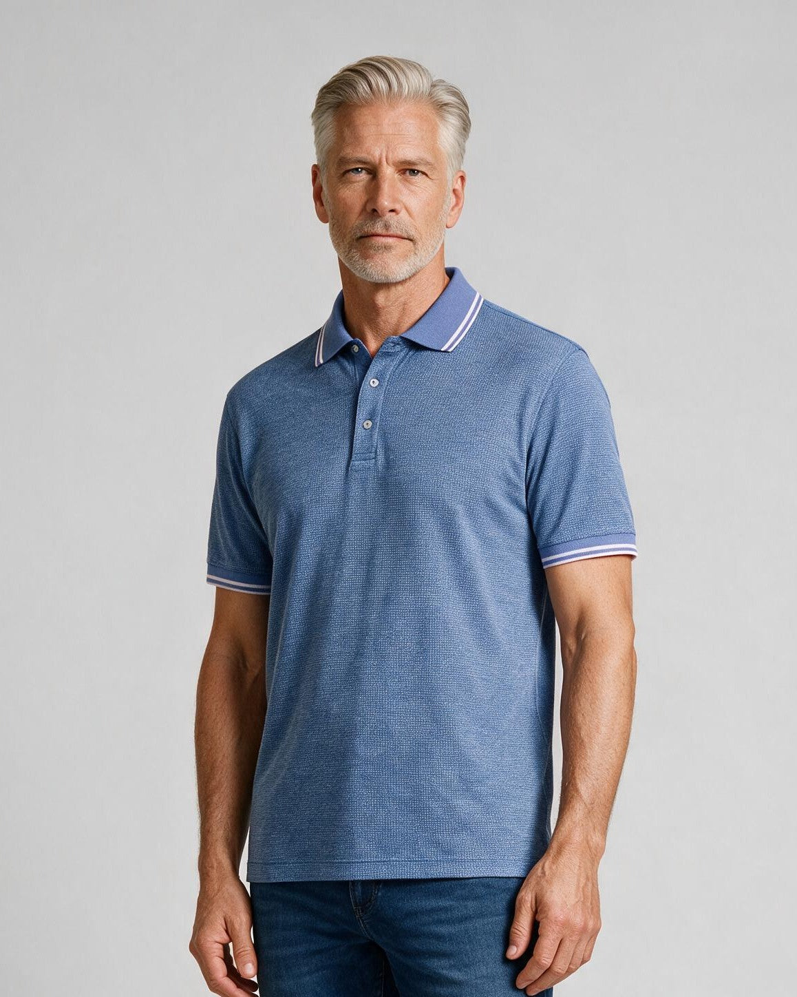 Bugatchi S/S Polo, Classic Blue, detail | Mondo Uomo Naples FL