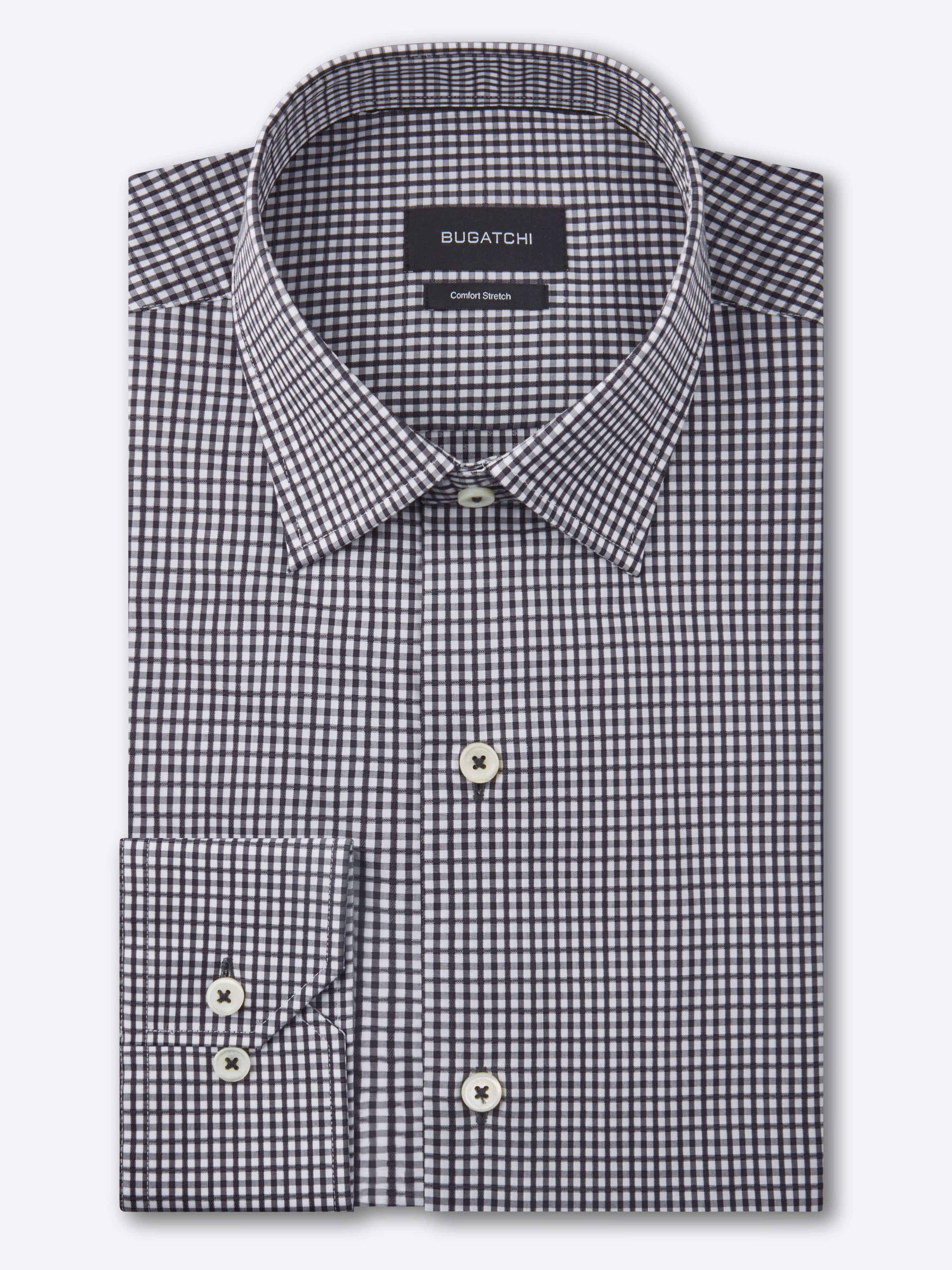 bugatchi shirt, long sleeve, button down, black and white plaid check, menswear, bugatchi sale