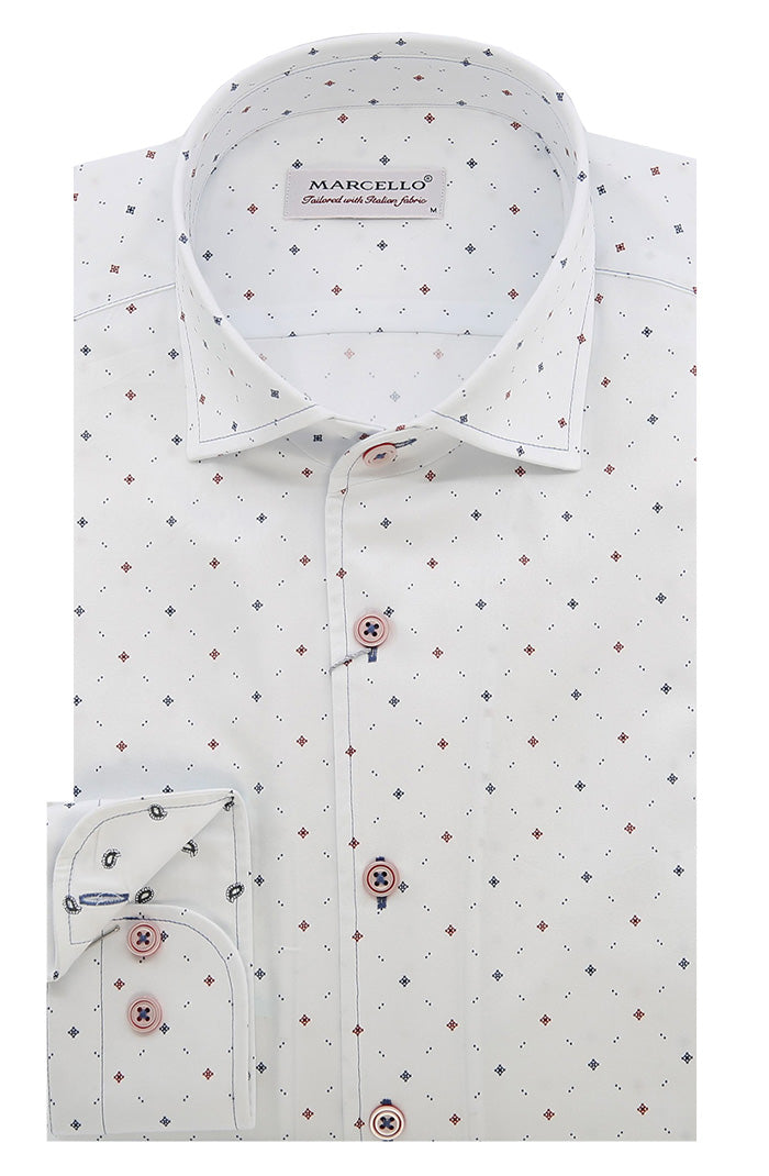 White Diamond Print Sport Shirt For Men - Mondo Uomo