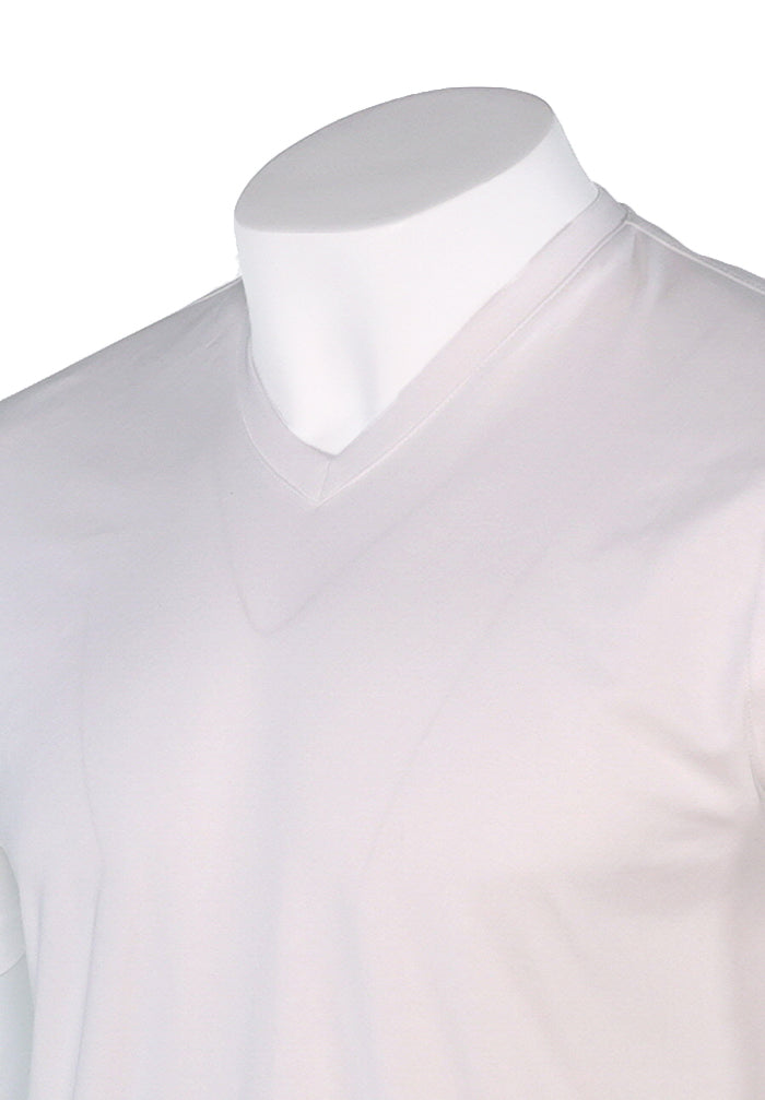 Raffi Aqua Cotton Noah V-Neck Tee in White – view 2 #Color_White