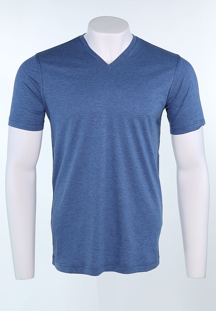 Raffi Aqua Cotton Noah V-Neck Tee in Denim | Mondo Uomo Naples FL #Color_Denim