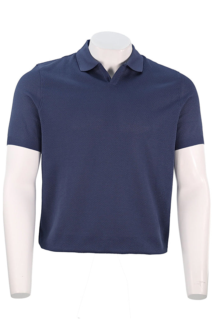 Corneliani Waffle Johnny Collar Polo, Blue