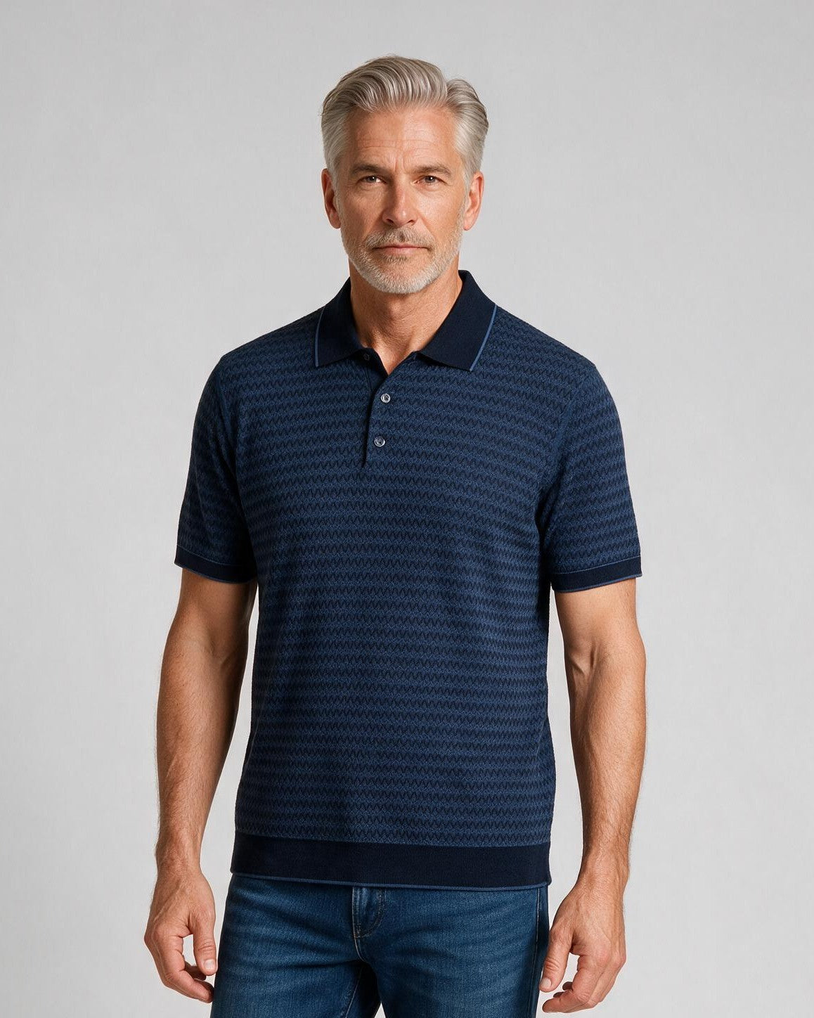 Bugatchi S/S Polo Sweater, Navy, detail | Mondo Uomo Naples FL