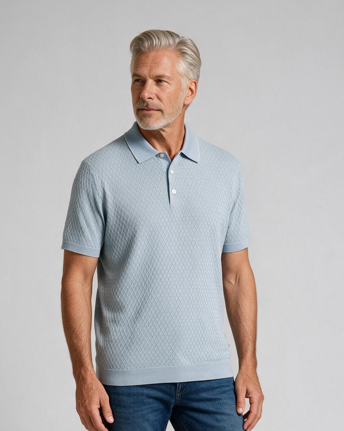 Bugatchi S/S Polo Sweater, Steel, detail | Mondo Uomo Naples FL