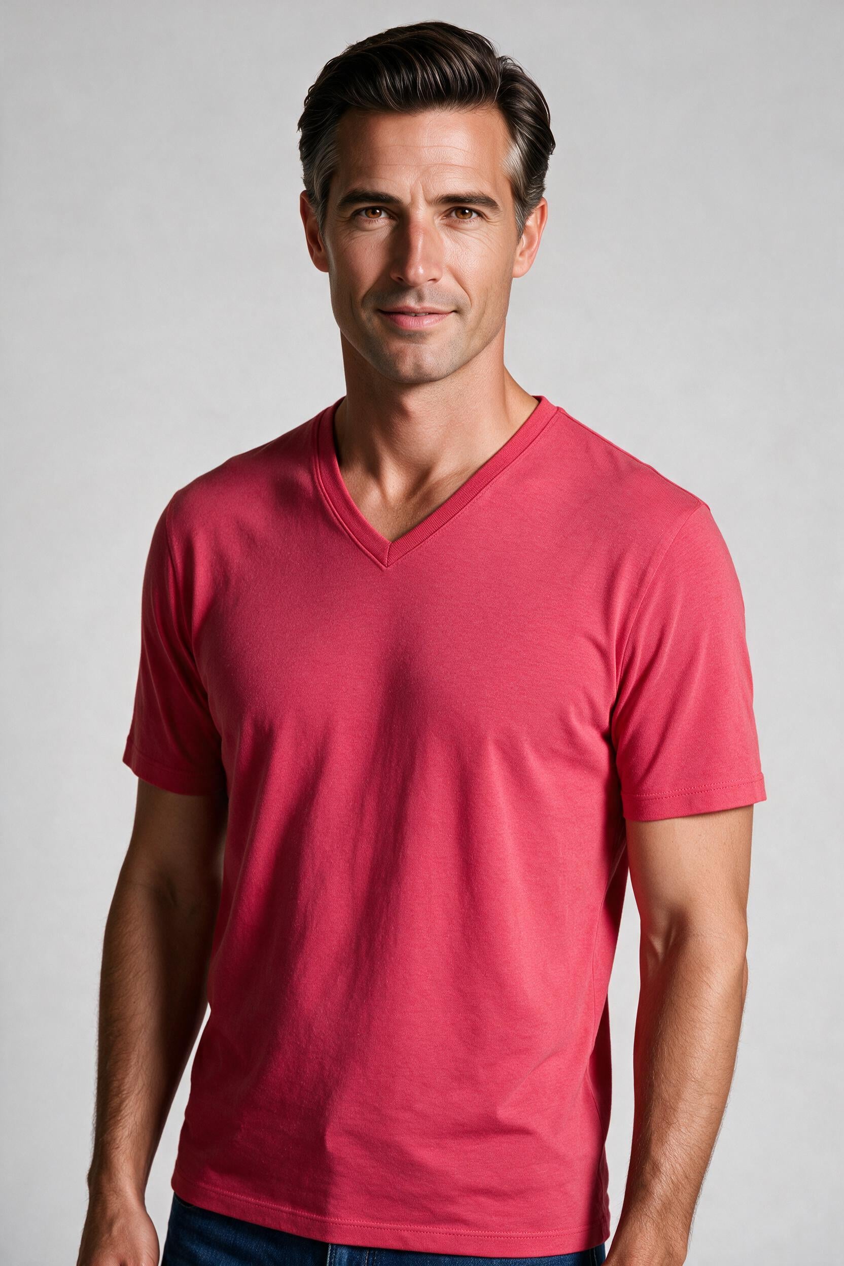 Raffi Aqua Cotton Noah V-Neck Tee in Berry – close-up #Color_Berry