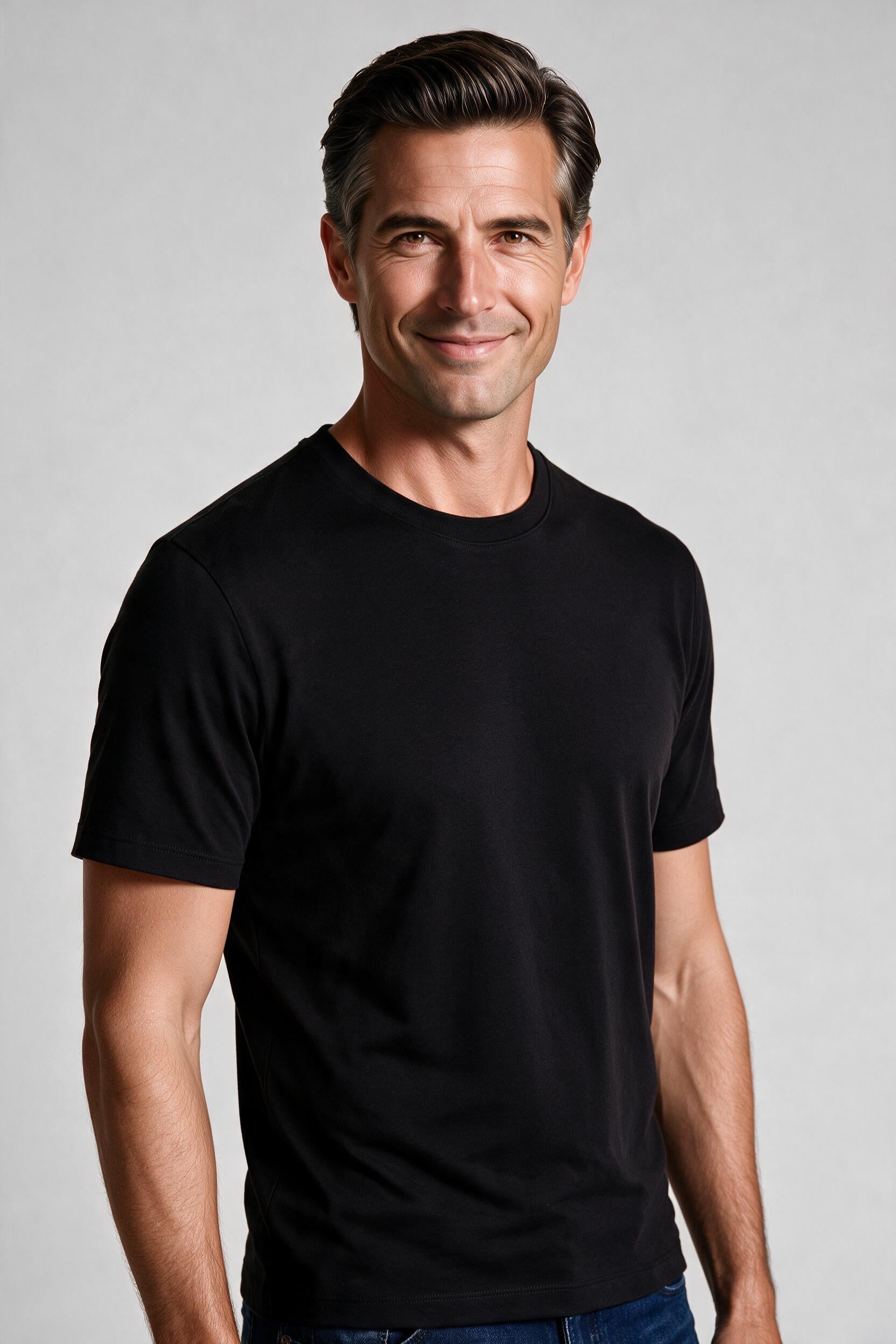 Raffi Aqua Cotton Lafayette Crew Neck Tee in Black – close-up #Color_Black